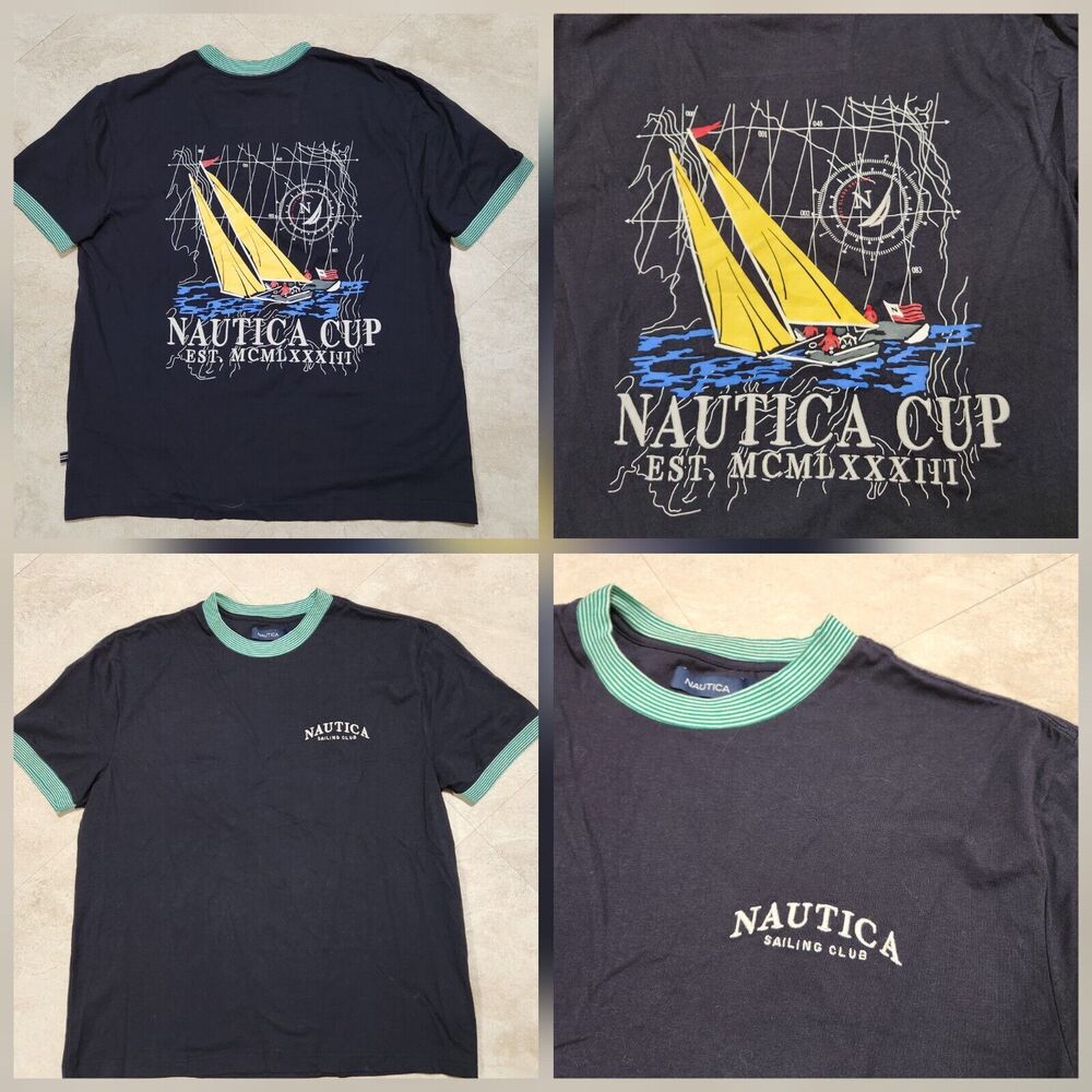 Nautica Sailing Club Competition Cup Mens L Large Double Sided Gaphic T Shirt